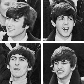 Les Beatles � leur arriv�e � New York le 7 f�vrier 1964n haut : John Lennon et Paul McCartneyn bas : George Harrison et Ringo Starr.